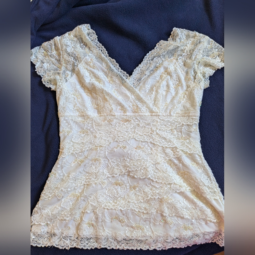 Dress Barn Ivory Lace and Beaded Top